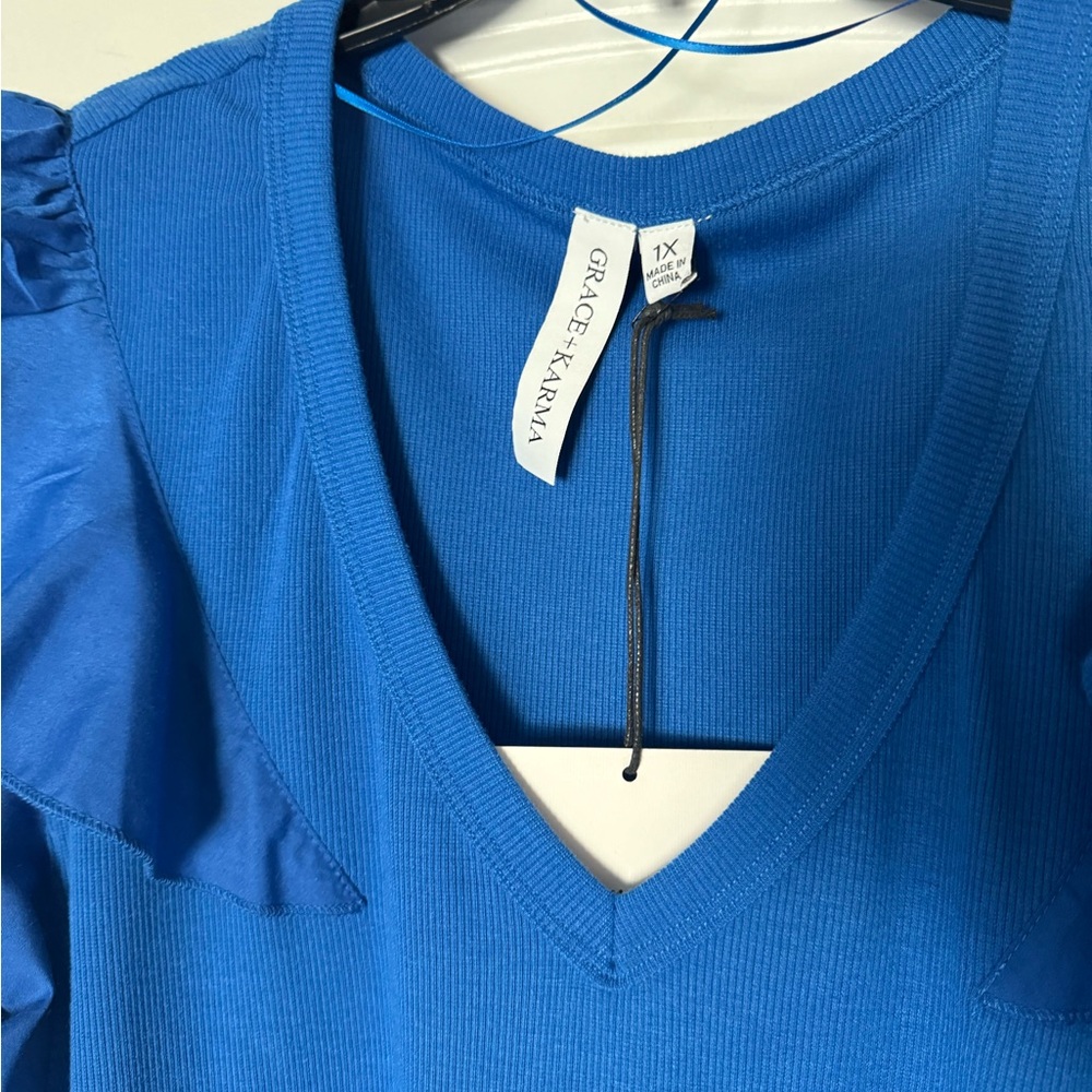 Blue Sleeveless Ruffle Top - Picture 3 of 7